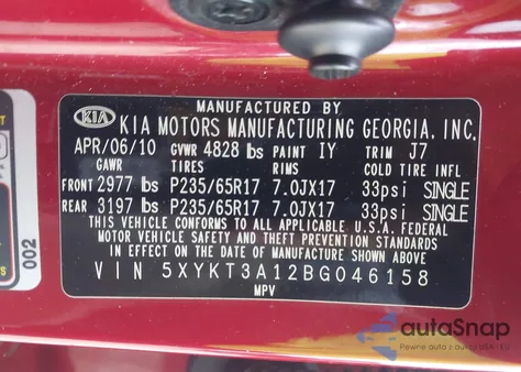 2011 Kia Sorento Lx из США, поврежденный, VIN 5XYKT3A12BG046158